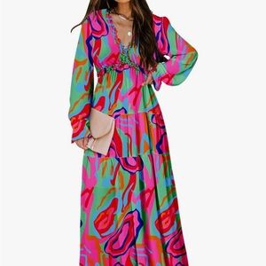 Colorful Abstract Long Sleeve Maxi Dress